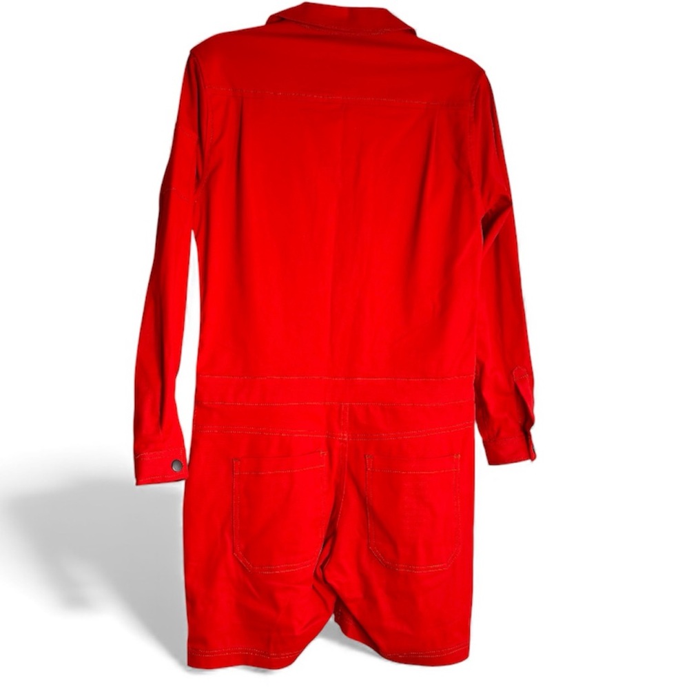 Wildfang The Essential Long Sleeve High Waisted Coverall Romper Red Small New - Picture 2 of 12